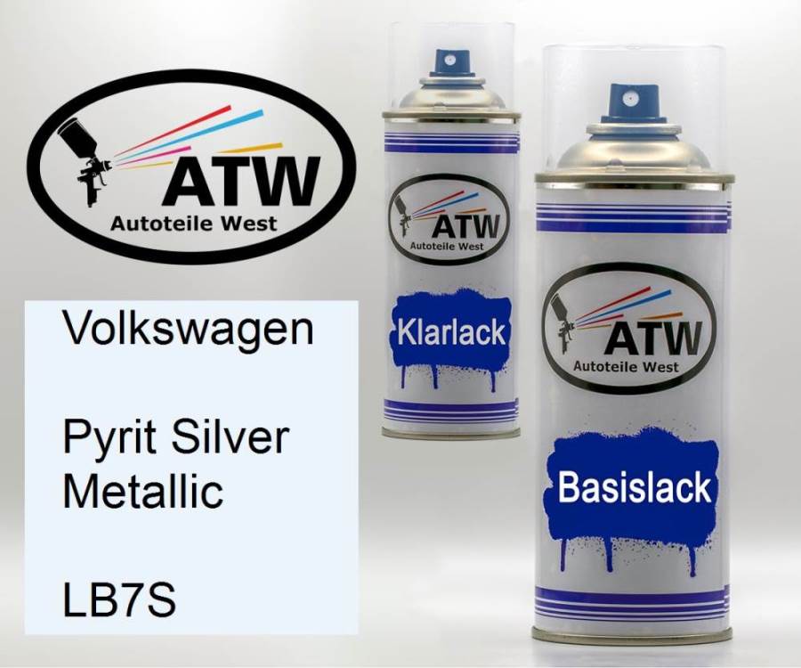 Volkswagen, Pyrit Silver Metallic, LB7S: 400ml Sprühdose + 400ml Klarlack - Set, von ATW Autoteile West.